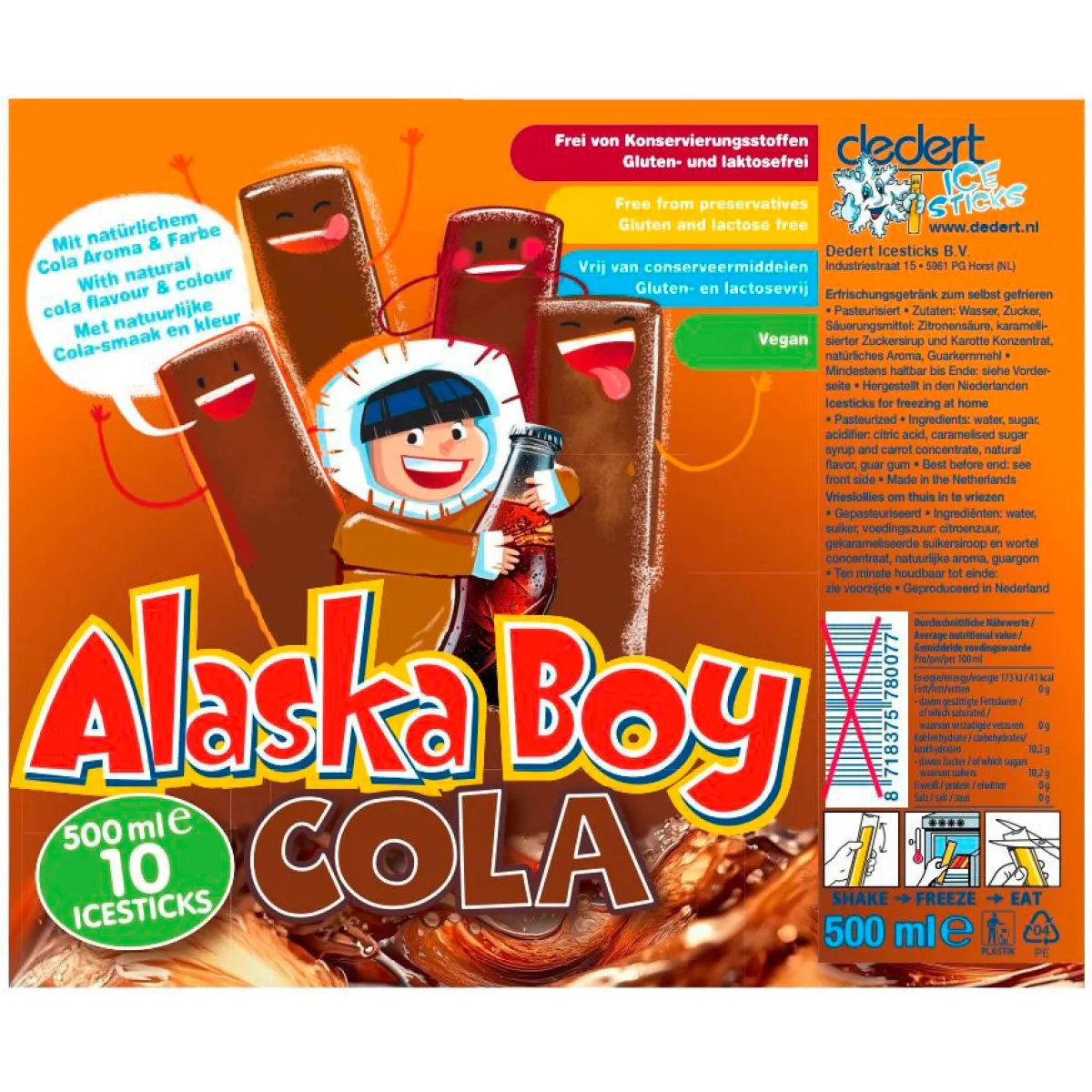 Alaska Boy Wassereis Cola 10 Stück 500 ml