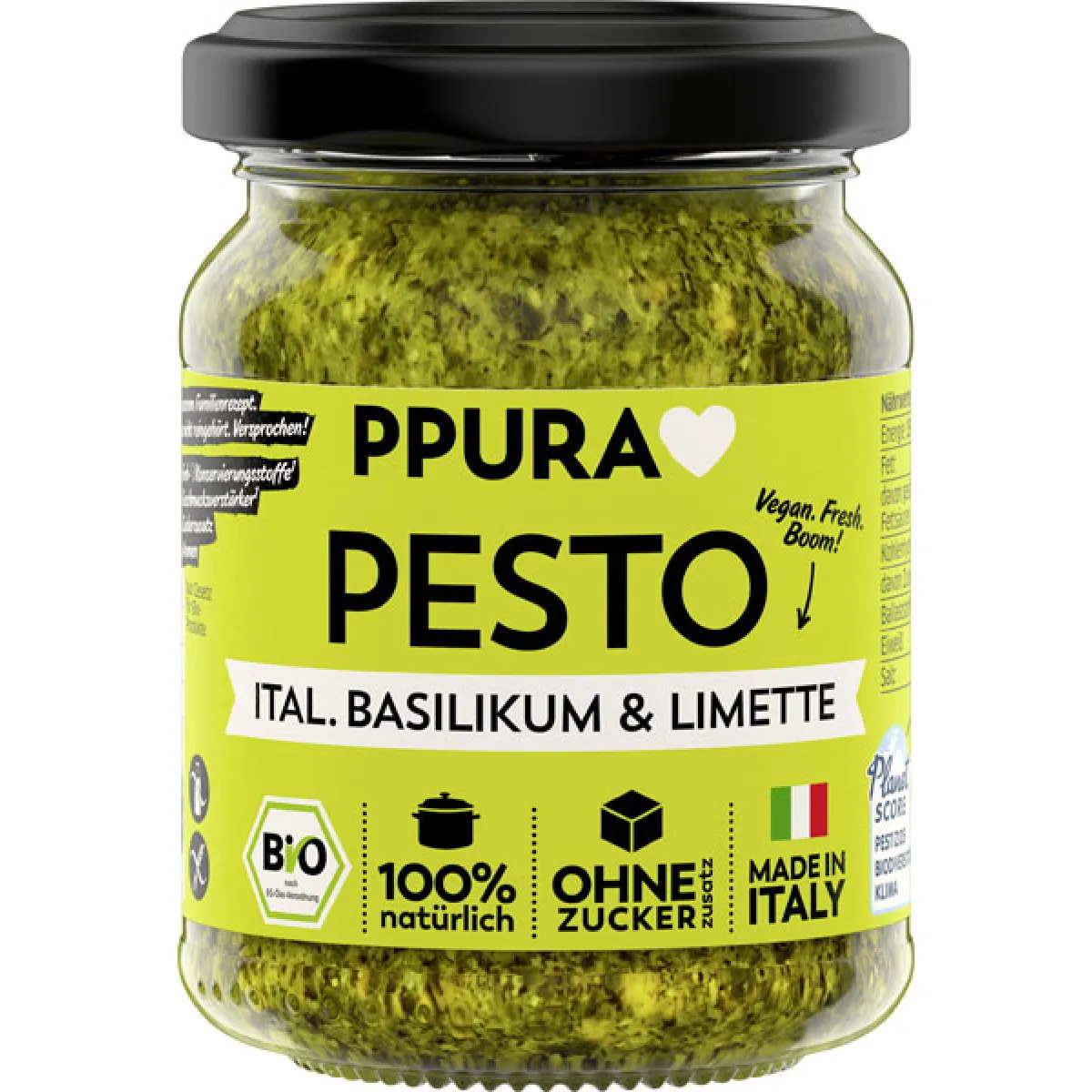 PPURA Pesto Vegan Basilikum, Limette & Cashews 120 g