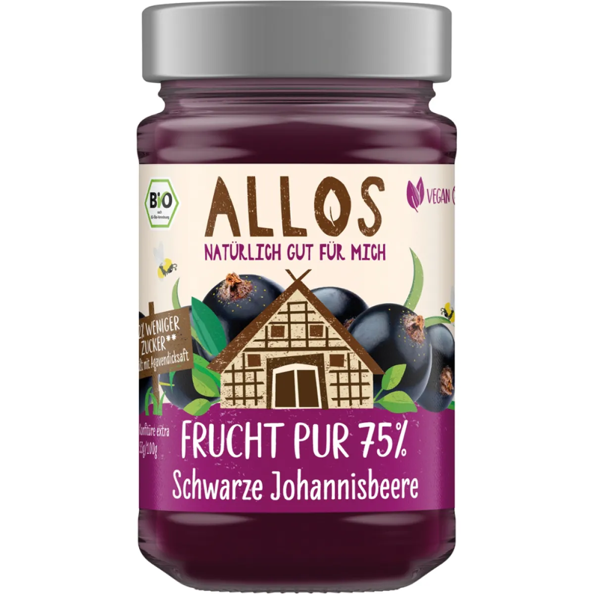 Allos Fruchtaufstrich Pur 75% Schwarze Johannisbere 250 g