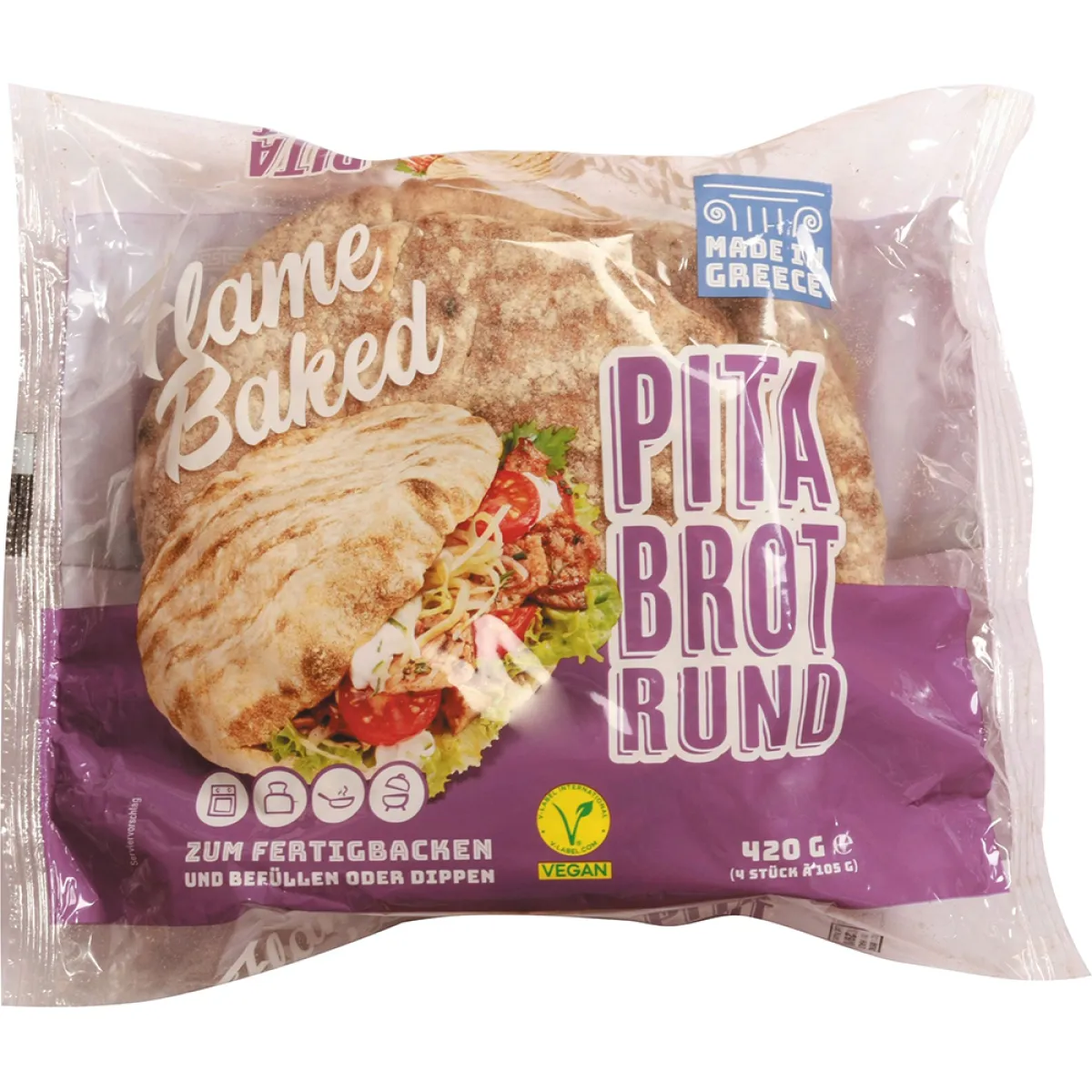 Flame Baked Pita Brot Rund 4 Stück 420 g