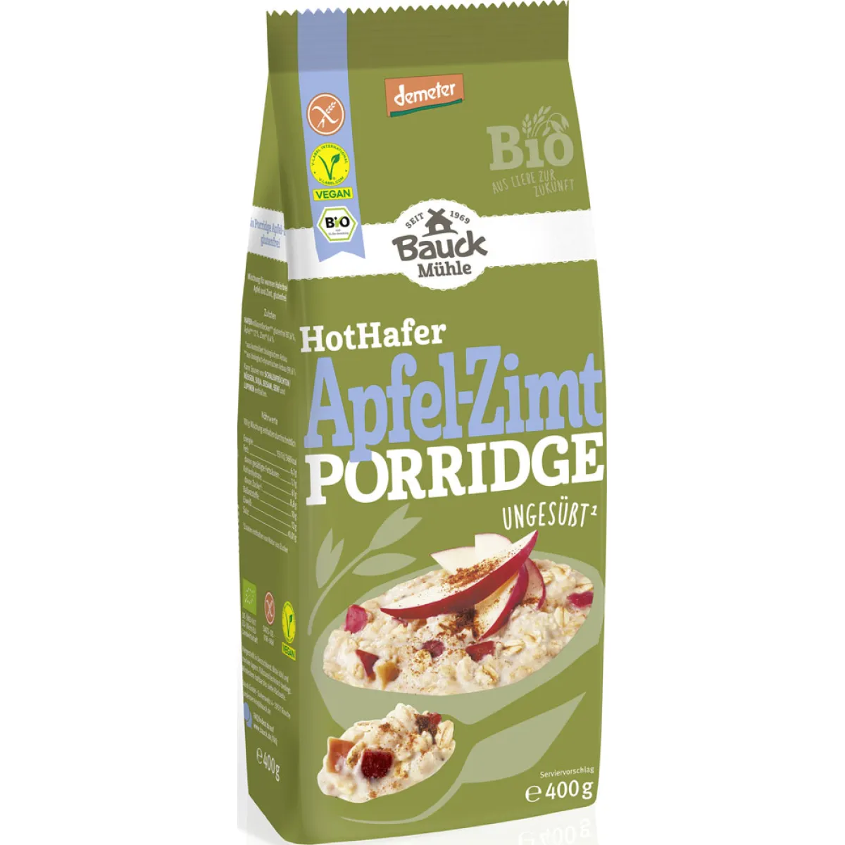 Bauck Mühle Porridge HotHafer Apfel-Zimt ungesüßt 400 g