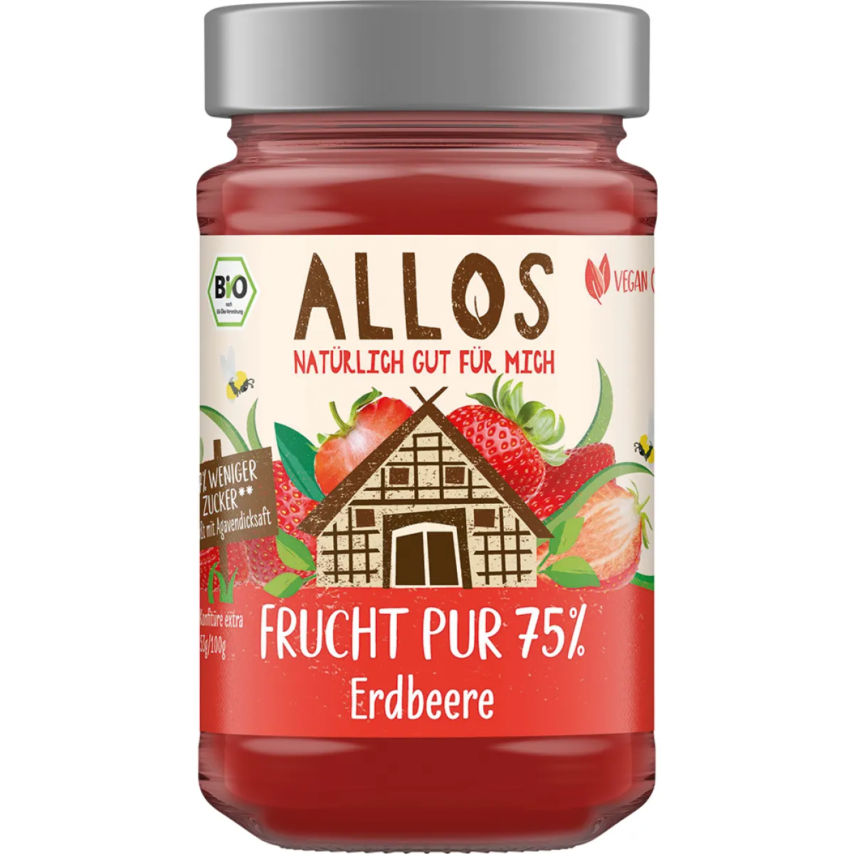 Allos Fruchtaufstrich Pur 75% Erdbeere 250 g