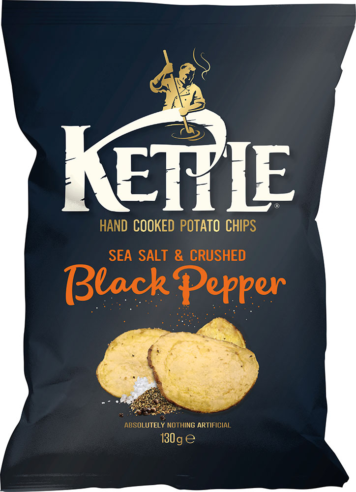 Kettle Hand Cooked Potato Chips Sea Salt & Crushed Black Pepper 130 g