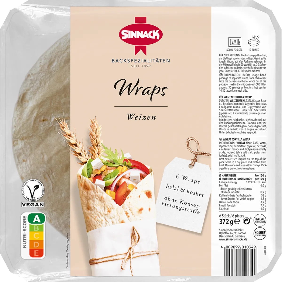 Sinnack Wraps Weizen 6 Stück 372 g