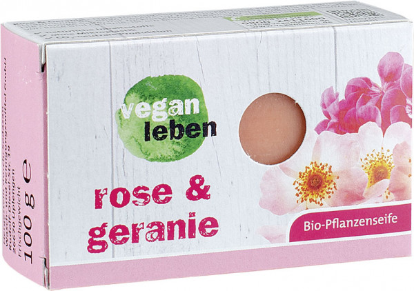 vegan leben Pflanzliche Crèmeseife Rose &amp; Geranie 100 g