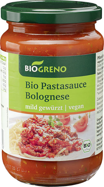 Biogreno Pastasauce Bolognese vegan 340ml