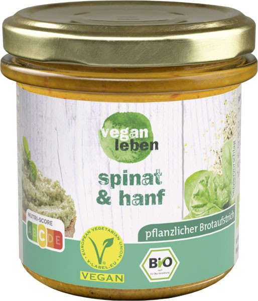 vegan leben Brotaufstrich Spinat & Hanf 135 g