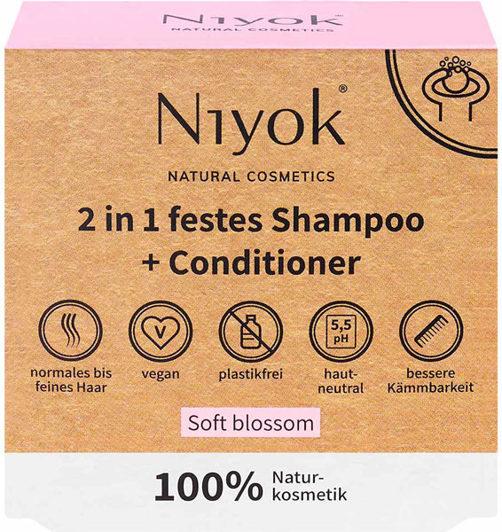 Niyok 2 in 1 festes Shampoo und Conditioner - Soft blossom 80 g